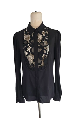 Camisa Diane Von Furstenberg negra con botones de encaje floral Foto 1 de 4