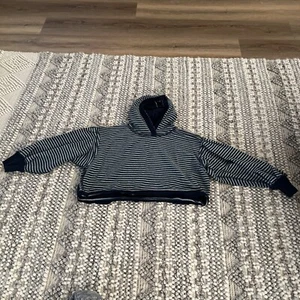 Free People Movement Navy Reversible To Multi Stripe Crop Hoodie Sz S - Picture 1 of 7