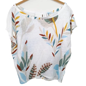 T-shirt donna Cynthia Rowley 100% lino semi crop taglia large boxy botanica boho - Foto 1 di 6