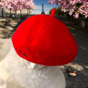 Classic Red Beret Embroidered With French Words "C'est Chic": Emily in Paris - Picture 1 of 9