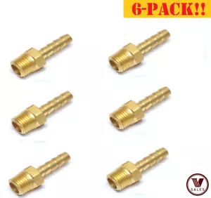 6-PACK! NEW!! 1/4"X1/4" Brass MALE NPT Barb Hose Straight Fitting 125-4B - Picture 1 of 4