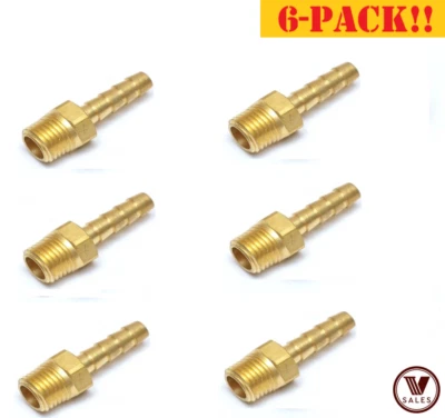 6-PACK! NEW!! 1/4"X1/4" Brass MALE NPT Barb Hose Straight Fitting 125-4B - Image 1 of 4