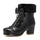 Women Platform Bowknot Warm Ankle Boots Chunky Block Mid Heels Lolita New Winte