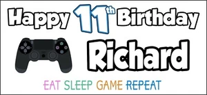 Striscione PS4 Controller 11° Compleanno x 2 Decorazioni Festa Ragazzi Ragazze QUALSIASI NOME - Foto 1 di 1