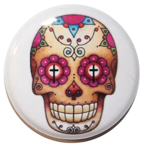 1" (25mm) Mexican Sugar Skull Button Badge Pin - High Quality Custom Badge - Foto 1 di 2