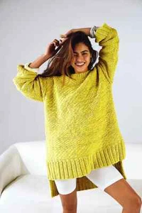 FREE PEOPLE Sparrow Oversized Sweater - Lime Green/Yellow - MEDIUM - RRP$128 - Picture 1 of 10