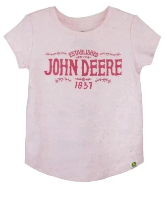 NEW John Deere Pink Glitter Sparkle Long Sleeve Logo 1837 T-Shirt Sizes 5 - Image 1 of 4