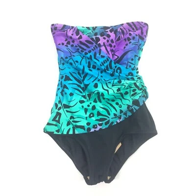 Traje de baño vintage Catalina estampado animal de una pieza sin tirantes 10 azul púrpura natación L Foto 1 de 4