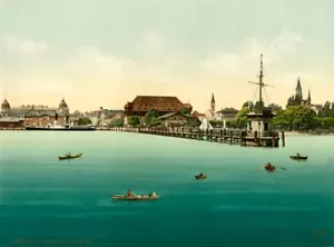 Hand Colored European Photochrome: Konstanz Harbor Germany - Picture 1 of 5
