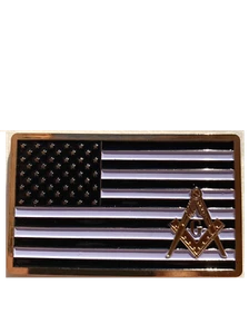 Masonic american flag freemason plate auto car Emblem Black White & Gold - Picture 1 of 1