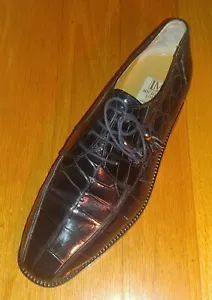 MICHELE LOISI MEN'S NAVY BLUE GENUINE CROCODILE OXFORDS SIZE 9 M MADE IN ITALY - Picture 1 of 12