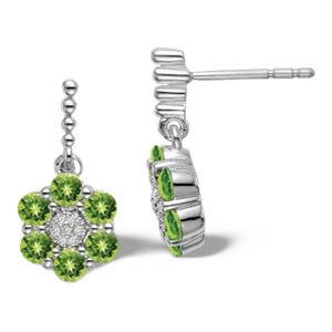 14K Solid White Gold Peridot Diamond Dangle Earrings - Picture 1 of 4