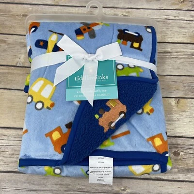 Tiddliwinks Blue Plush Car Train Transportation Baby Blanket Sherpa New With Tag - Image 1 of 4