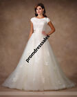 Modest Short Sleeve Wedding Dress Applique Tulle A Line Garden Bridal Gown Size