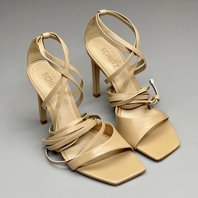 Sandália feminina de couro salto alto SCHUTZ Bryce no tornozelo nude claro tamanho 8B (nova) - Imagem 1 de 4