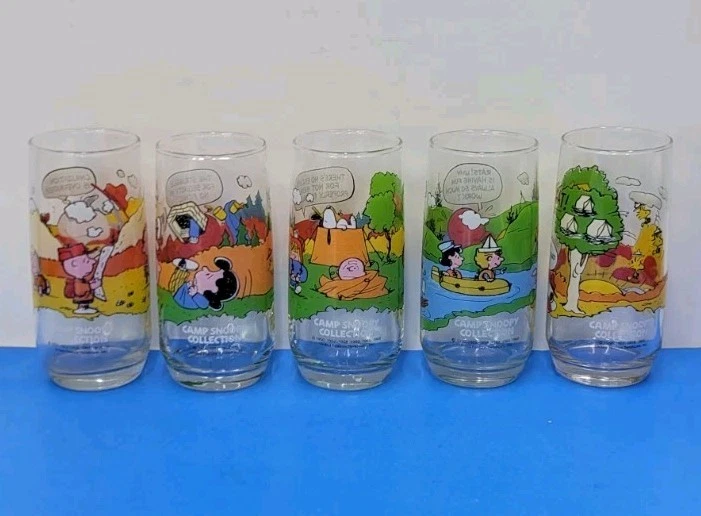 Vintage McDonald's Peanuts Camp Snoopy Collection Glasses - Complete Set of 5 - Image 1 of 4