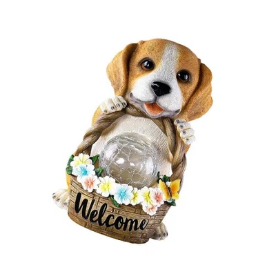 Solar Garden Puppy Statues Dog with Basket Figurine Resin Animal Sculpture - image 1 of 4