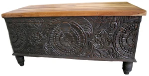 Cassapanca in legno di Teak intarsiato tipo Mala cm 120x50x60 capiente - Imagen 1 de 10