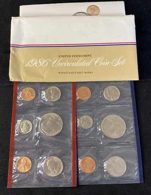 US Mint 1986 Uncirculated Coin Set Denver & Philadelphia OGP &COA Free Shipping - Image 1 of 2