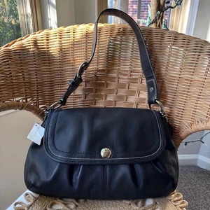 Coach Vintage Y2K schwarz Soho Plissee Leder große Klappe Schultertasche Handtasche - Bild 1 von 14