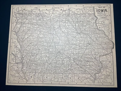 RARE 1894 B&W IOWA State Map Mounted on Acid-Free Card Stock SEE DESCRIP - Image 1 of 2