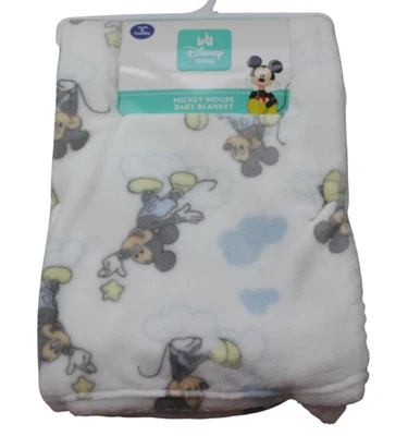 Disney Baby Mickey Mouse Fleece Blanket Cloud Star White Blue Infant Boys NWT - Image 1 of 4