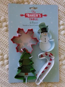 The BAKER'S TABLE SNOWFLAKE SNOWMAN TREE CANDYCANE Christmas Cookie Cutter 4 set - Picture 1 of 2