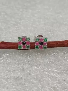 925 Sterlingsilber Natürlicher Saphir Rubin Und Smaragd Minimalist Ohrstecker - Bild 1 von 5