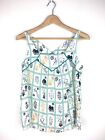 Anthropologie Maeve Elephant Dragonfly Floral Teal Tank Top W/ Keyhole Back Xs