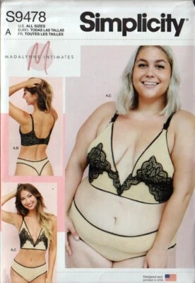 Simplicity 9478 Bra Panties Pattern Lingerie Bralette Madalynne X Misses Plus - Image 1 of 3