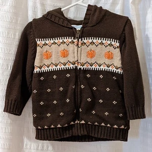12-18 Meses JANIE AND JACK Parche Calabaza Cremallera Sudadera con Capucha Suéter Fair Isle Bebé - Imagen 1 de 5