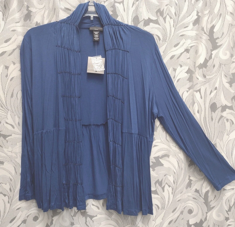 Cárdigan Suéter 16/18W-XL-0X Apostrofe Azul Frente Abierto Acanalado Con Cuentas Falda Foto 1 de 4