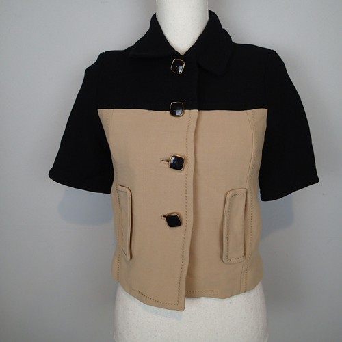 Blazer Kate Spade donna taglia 0 crop manica corta nero beige giacca