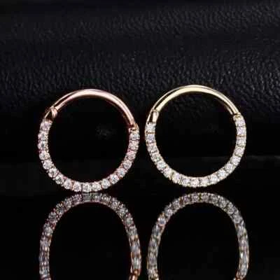 Clip On Hoop Earring 14K Rose Gold Plated 0.40Ct Round Cut Certified Moissanite - Image 1 of 4