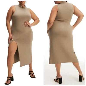 Good American NEW Dress Size 7 4XL Brindle Sleeveless Midi Mockneck Slit Jersey - Picture 1 of 11
