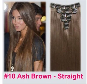 18" Clip in Hair Extensions STRAIGHT Ash Brown #10 FULL HEAD 8pcs - Picture 1 of 1