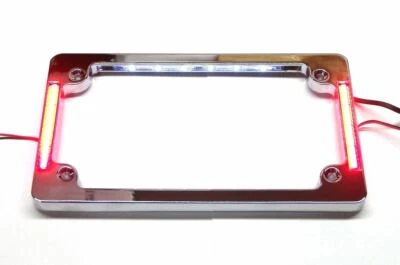 Dual LED Flat Motorcycle License Plate Frame w/ Brake OR Turns - Chrome Finish - Image 1 of 4