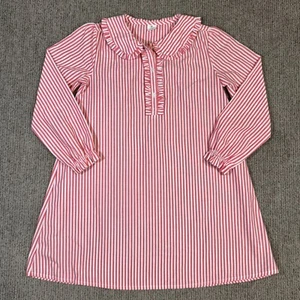 Crewcuts Youth Girls XL 12-14 Nightgown Long Sleeve Peter Pan Collar Red Stripe - Picture 1 of 6
