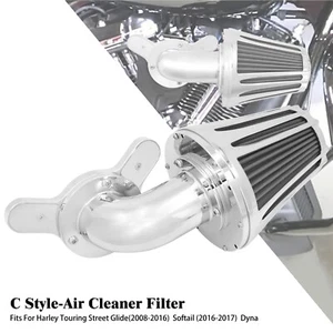 Chrome Cone Air Filter Gray Intake For Harley Touring 2008-16 Softail 16-17 Dyna - Picture 1 of 15