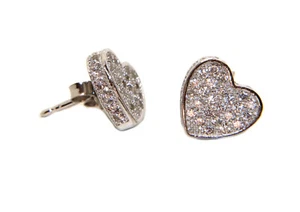 Orecchini argento 925 cuore pavè zirconi bianchi 3d donna ragazza 11mm amore - Foto 1 di 4