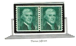 1966- U.S. PROMINENT AMERICANS1c Green Jefferson COIL PAIR Sc#1299 M/NH/OG^ - Picture 1 of 1