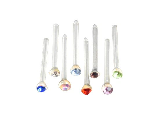 Pacote com 2 pinos de nariz 20g 2mm pedra preciosa acrílico flexível anel de pino de nariz reto - Imagem 1 de 3