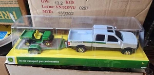 John Deere Tomy 8" Deluxe White Pickup Hauling Gator with Trailer Set NIB DMG - Picture 1 of 1
