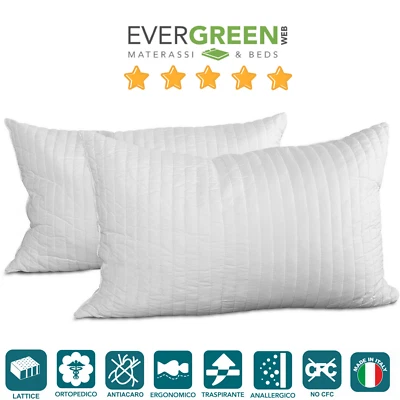 COPPIA DI CUSCINI IN LATTICE FIOCCO, 100% MADE IN ITALY GUANCIALI ORTOPEDICO - Immagine 1 di 4