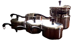 Juego Farberware, acero inoxidable revestido de aluminio, 5 sartenes, un vaporizador y tapas para la mayoría - Imagen 1 de 8