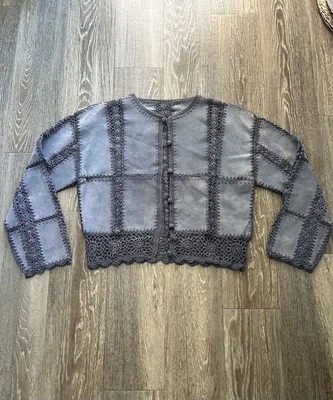Chaqueta Boho Western De Colección Azul Gamuza Cuero Floral Crochet Caprichosa Para Mujer’s L Foto 1 de 4