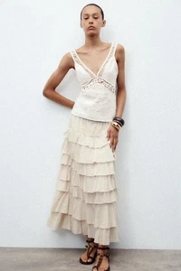 ZARA BNWT White ZW Collection Lace Top Crochet V Neck Cut Out Blouse 4786/325 S - Picture 1 of 8