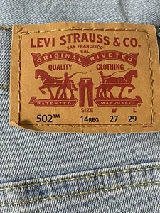 Levi’s 502 Boys Size 14R W27/L29 Regular Taper Denim Jeans Light Wash Light Blue - Picture 1 of 16