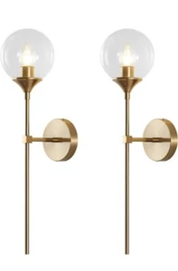 2pk Wall Mount Gold Glass Shade Mid Century Modern Sconce Lamp LIght Fixture - Picture 1 of 7