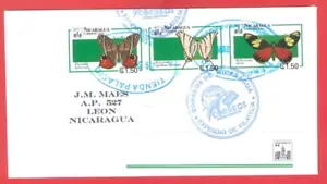 Butterfly Strip of 3 stamp of NICARAGUA used on cover - Picture 1 of 1